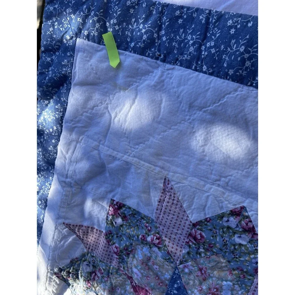 Vintage Cottage Floral Patchwork Quilted Pillow Shams Pair Blue Pink Zip Closure
